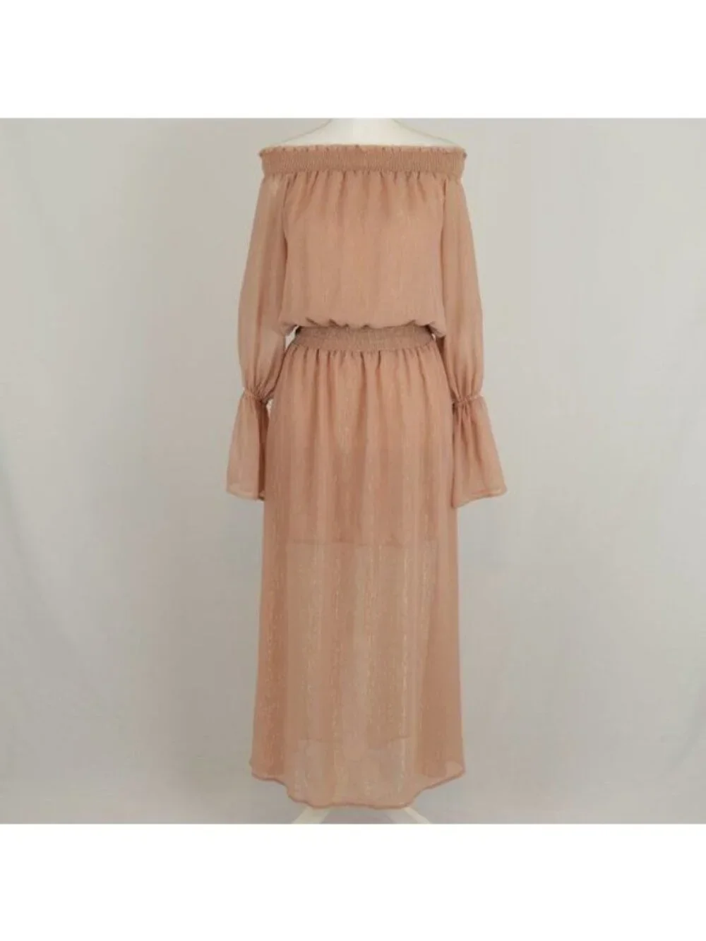 Show Me Your MuMu Wanda Women's Small Mauve Gold Off The Shoulder Maxi Dress